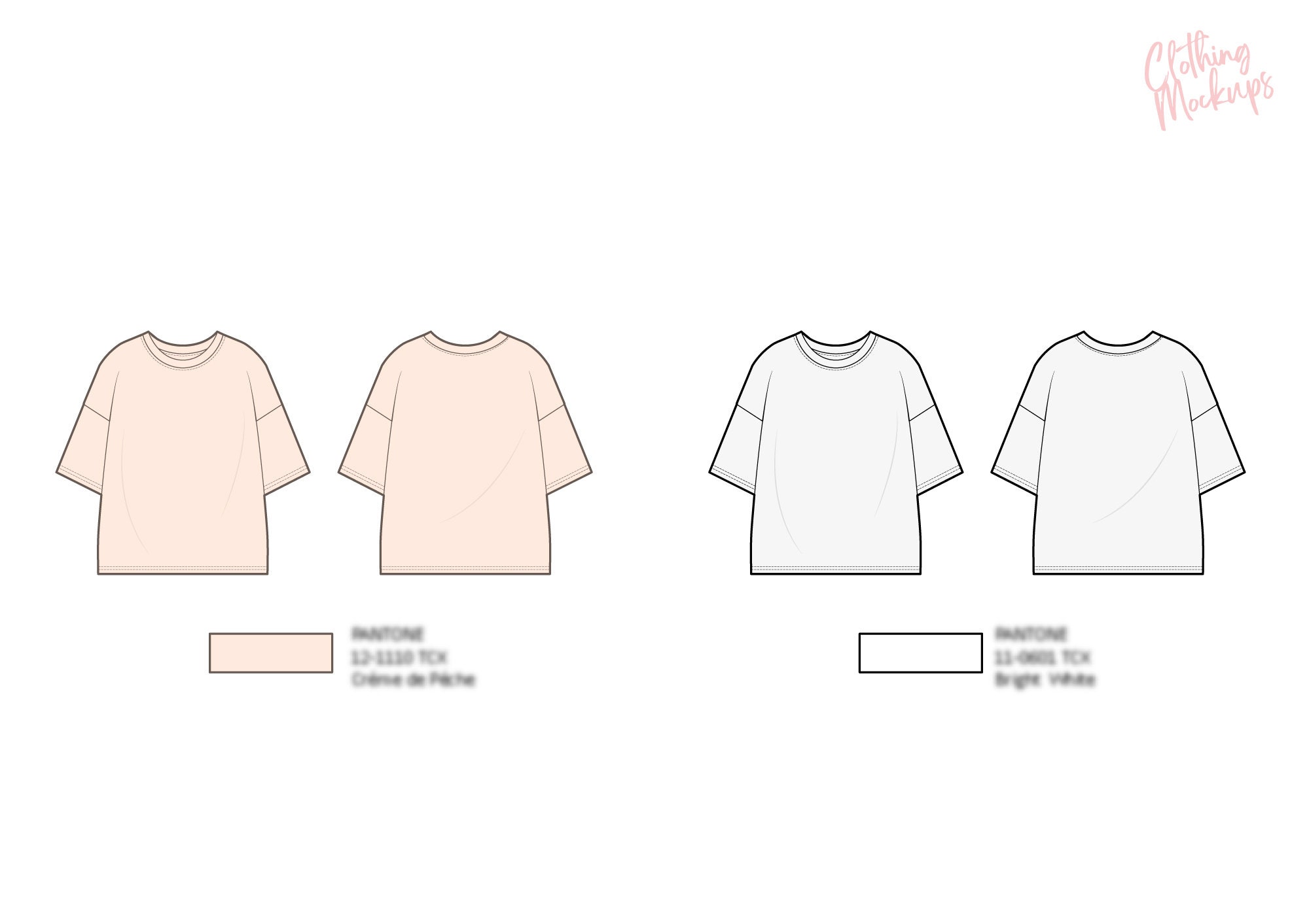 Flat Technical Drawing Oversized Boxy T-shirt Template 