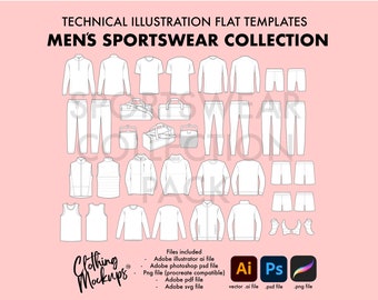 Dibujo técnico Colección de ropa deportiva masculina Illustrator Photoshop Procreate planos de moda