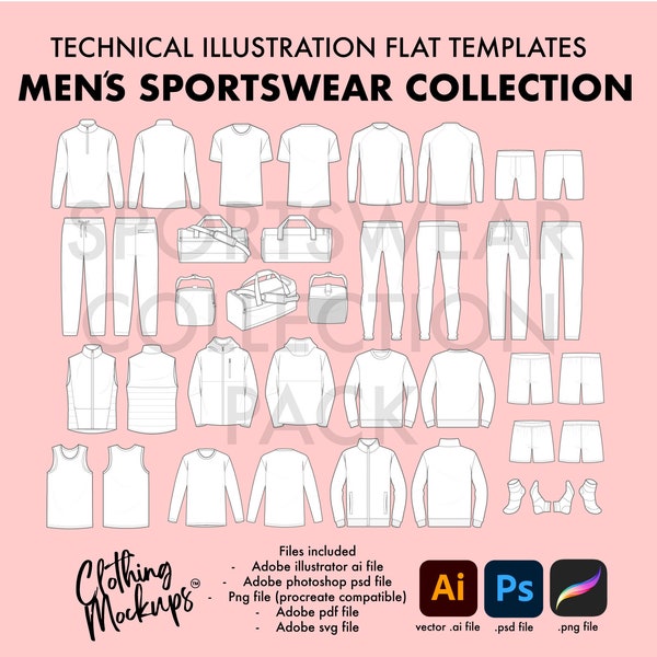 Dessin technique Collection sportswear pour homme Illustrateur Photoshop Procreate fashion flats