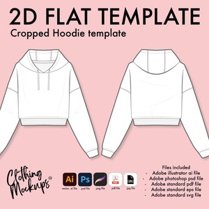 Flache Technische Zeichnung - Cropped Hoodie Vorlage