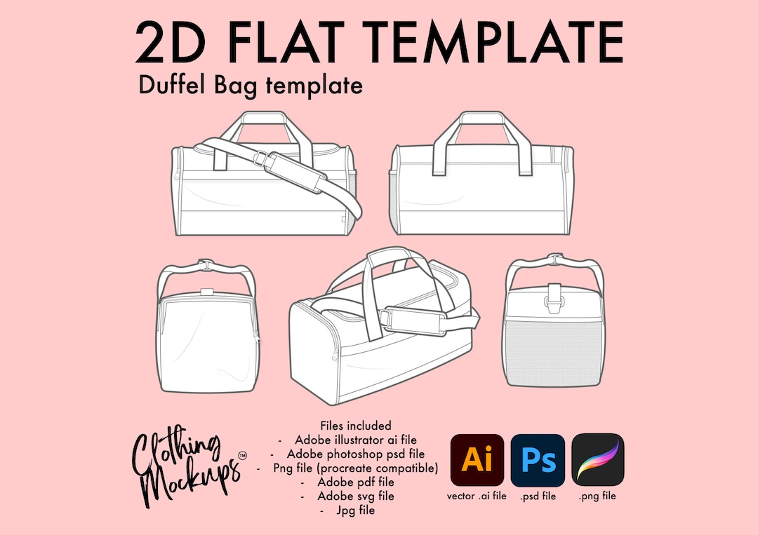 Duffel Bag Flat Technical Fashion Drawing Illustration Vector Ai Psd