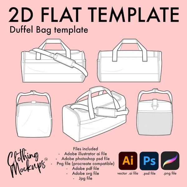 Duffel Bag - Flat Technical fashion drawing illustration vector ai psd svg png jpeg