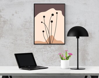 Minimal Abstract Plant Design Wall Art Modern Nature Decor Neutral