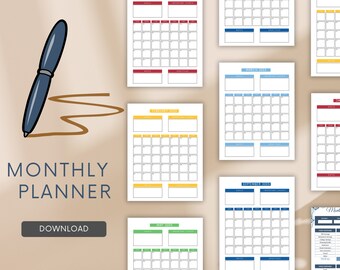 Monthly Calendar Kit, 2023, Monthly Planner Templates  in 1 Bundle, Monthly Calendar Printable,