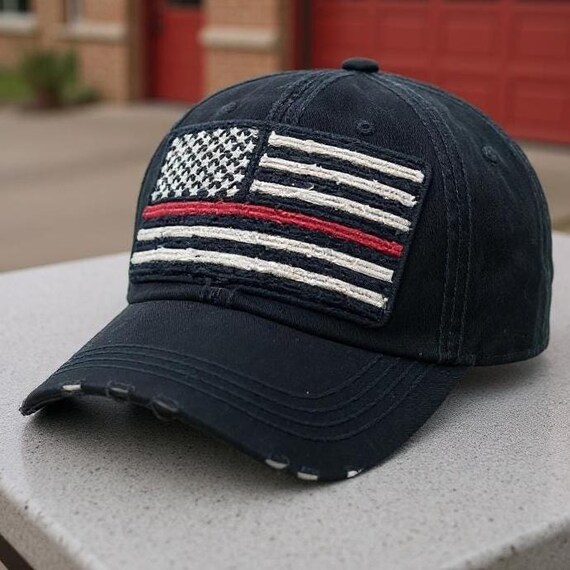 Red Black American USA Flag Stripe Vintage Brim Baseball Cap Hat YYHWHJDE Vintage American USA Flag Picture Unisex Baseball  main image 3