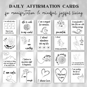 Cartões de afirmação para impressão em arte em preto e branco, treinador de vida, influenciador de bem-estar, meditação, atenção plena, ferramentas de terapia, quadro de visão