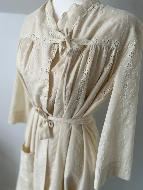Handmade Vintage Cream Eyelet Nightgown and Robe Set:… - Gem