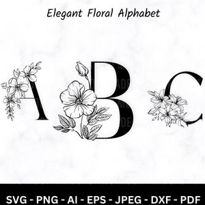 Elegantes Blumen-Monogramm SVG, Wildblumen svg Buchstabengrafiken, Blumenmonogramm-Alphabet-Bundle, kommerzielle Nutzung | Sofort Download