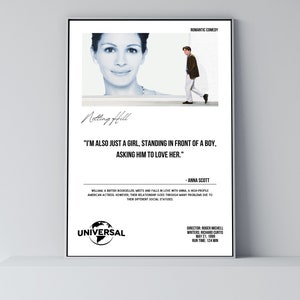 Notting Hill / Citas de películas / Póster de película minimalista / Impresión de arte retro vintage / Impresión de arte de pared / Decoración del hogar / Póster imprimible