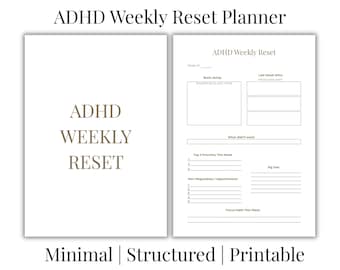 ADHD Weekly Reset Planner Printable | Brain Dump & Focus Sheet | A4 US Letter PDF | Brown