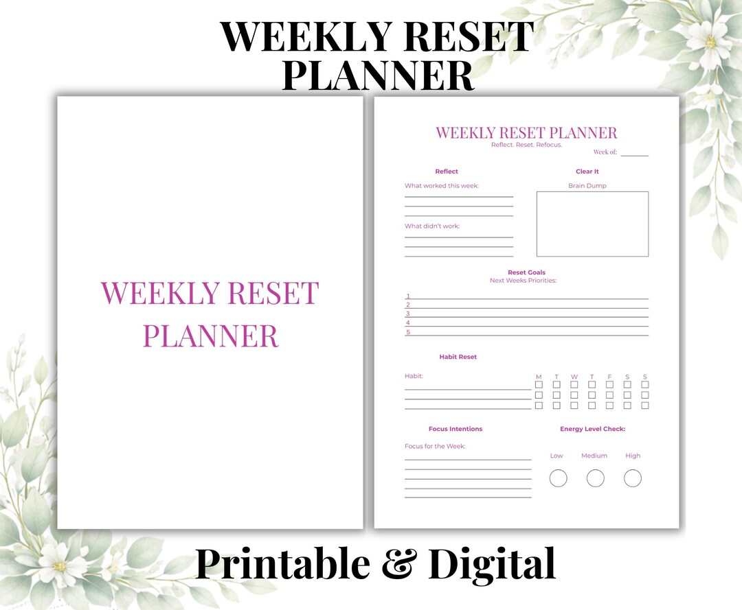 Minimal Weekly Reset Planner Printable | Sunday Reset & Reflection PDF ...