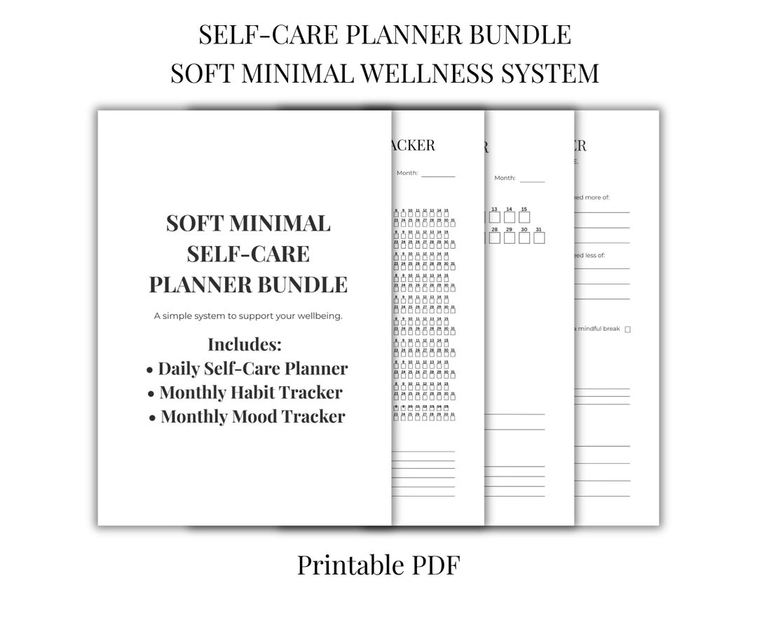 Soft Minimal Self-care Planner Bundle Printable | Wellness Tracker PDF ...