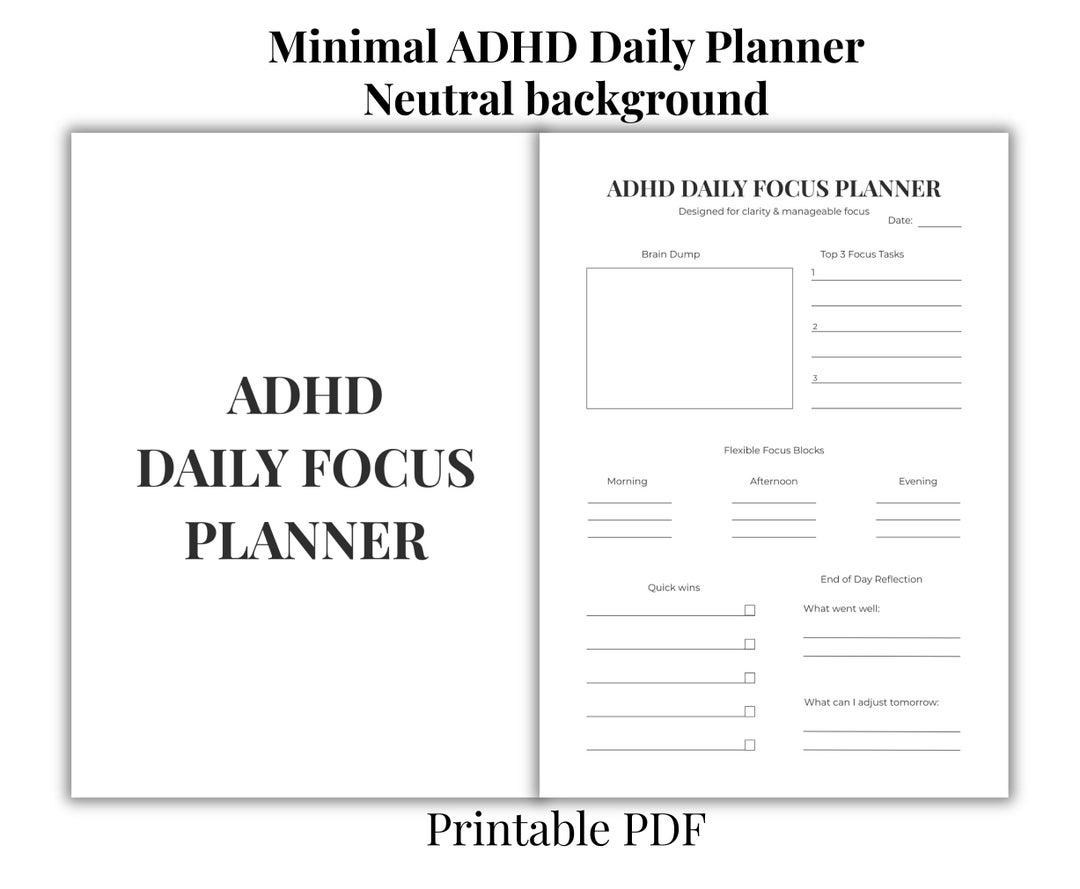 Minimal ADHD Daily Planner Printable | Focus & Productivity Planner ...