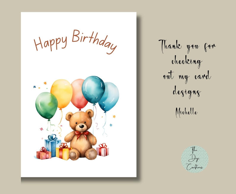 Printable Birthday Greeting Card. Instant Download. 7 X 5 Inch Happy