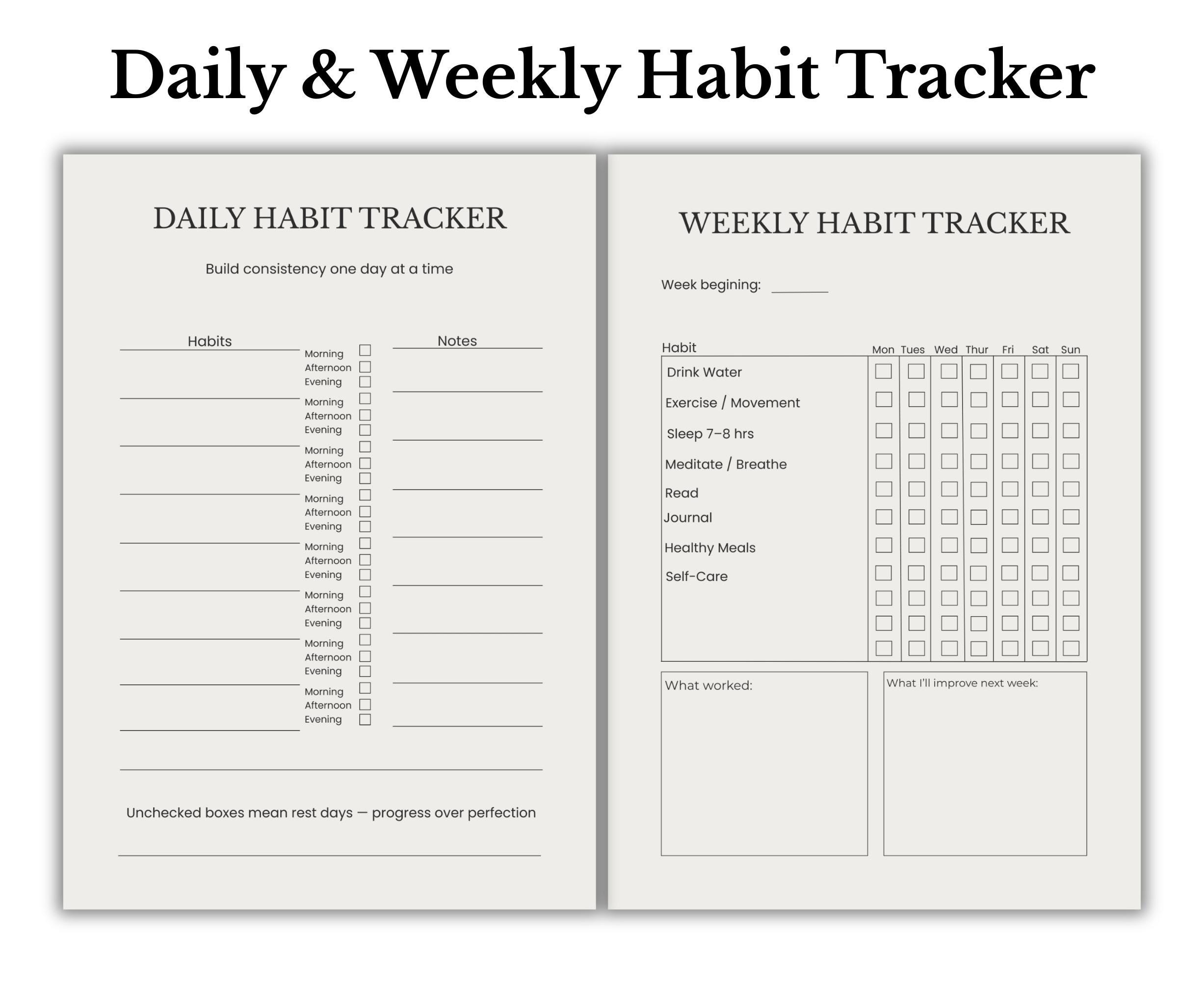Daily & Weekly Habit Tracker Printable | Minimal Habit Tracker PDF | A4 ...