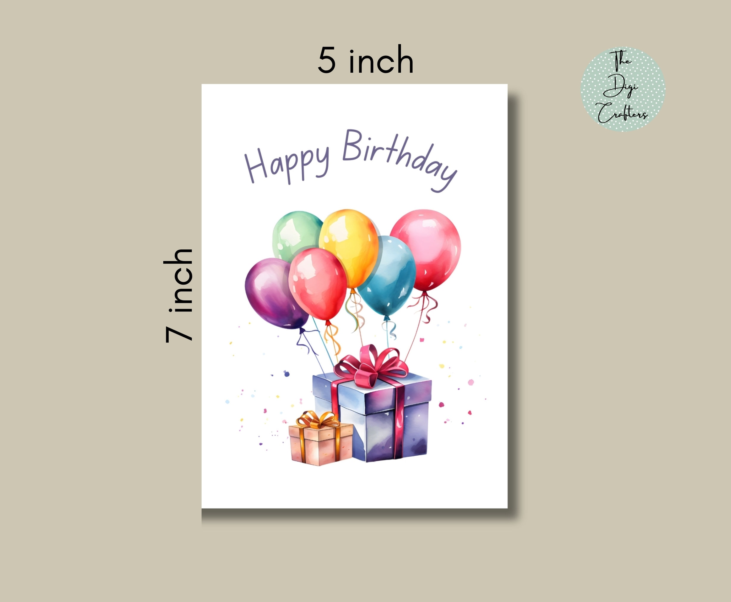 Printable Birthday Greeting Card. Instant Download. 7 X 5 Inch Happy
