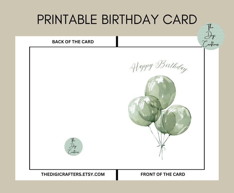 Printable Birthday Greeting Card. Instant Download. 7 X 5 Inch Happy