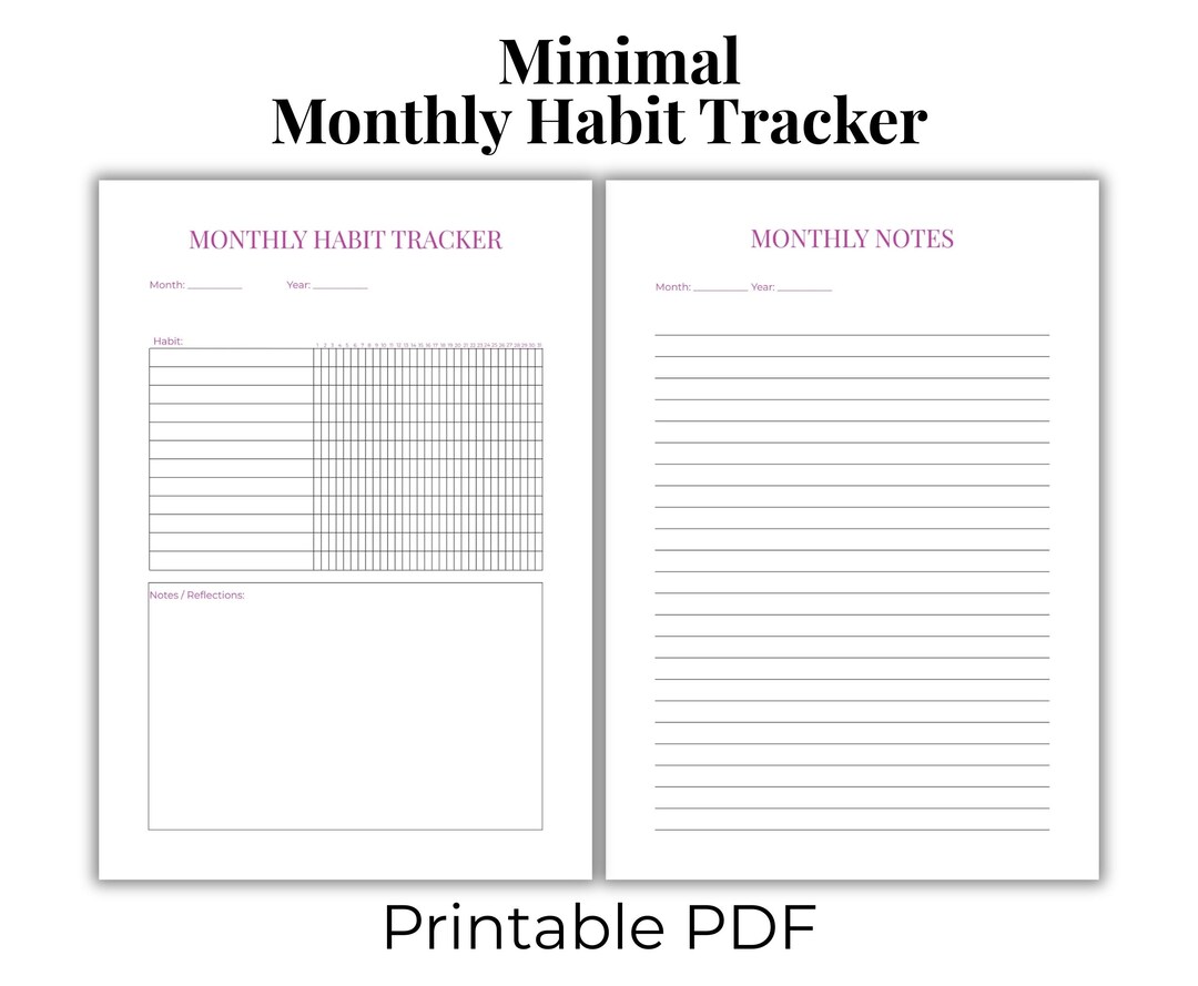 Minimalist Habit Tracker Printable | Monthly Planner (A4, US Letter ...