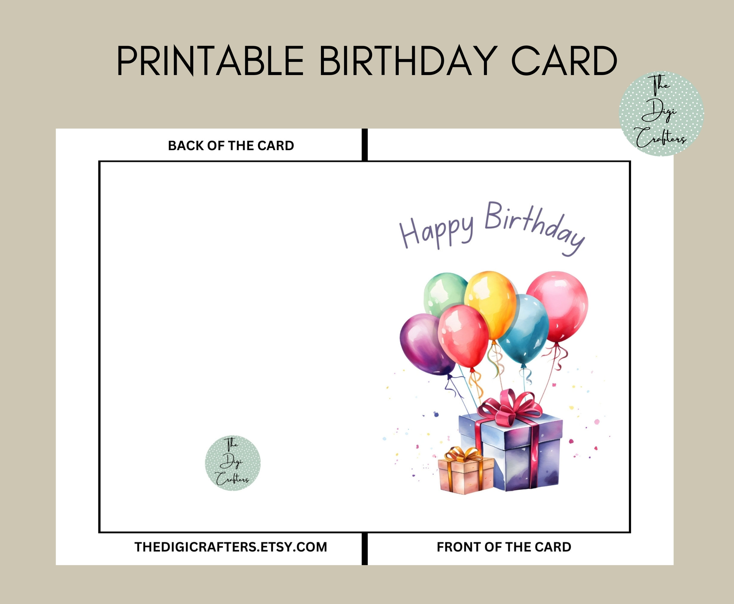 Printable Birthday Greeting Card. Instant Download. 7 X 5 Inch Happy