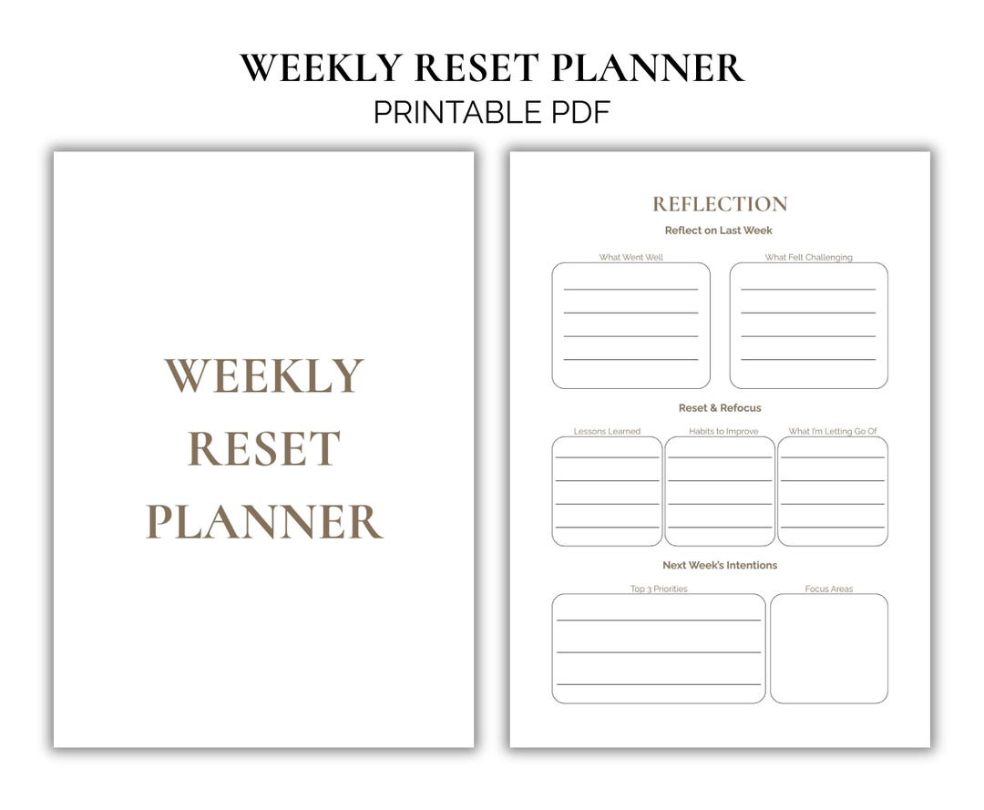 Weekly Reset Planner | Minimalist Undated Reflection PDF (A4, US Letter ...