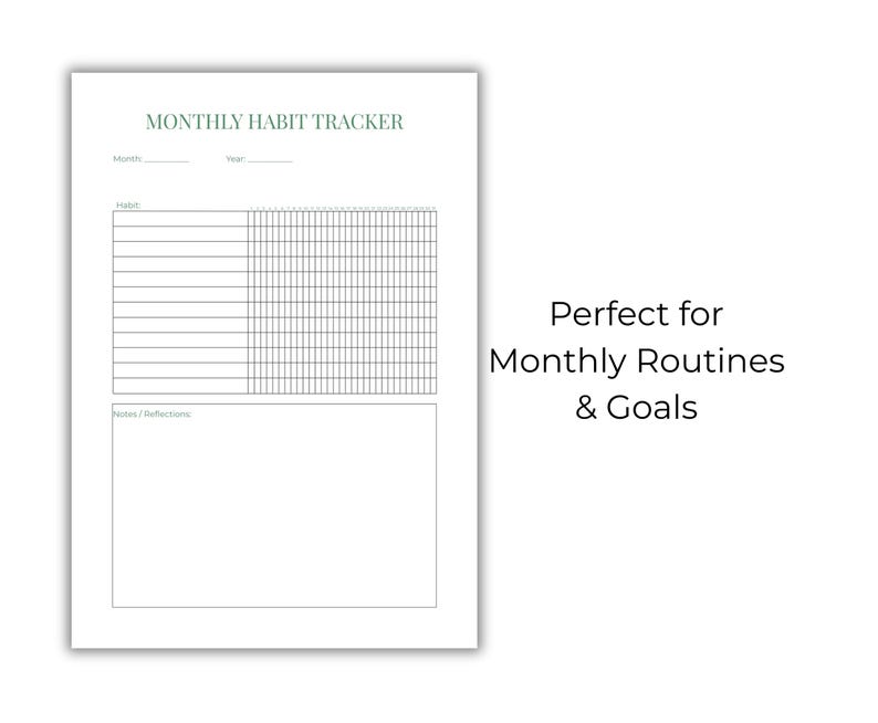 Minimalist Monthly Habit Tracker | Printable PDF Planner | Green - Etsy