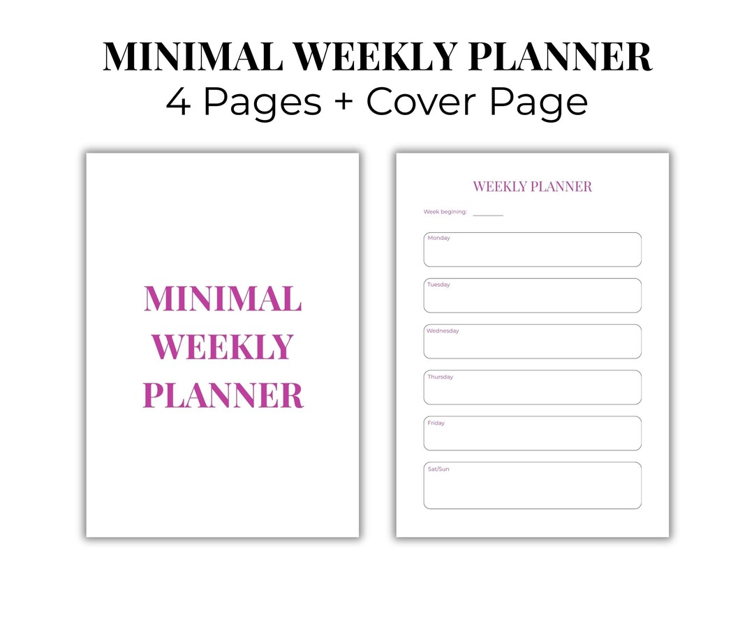 Pink Weekly Planner Printable | Minimal A4/US Letter (digital Download ...