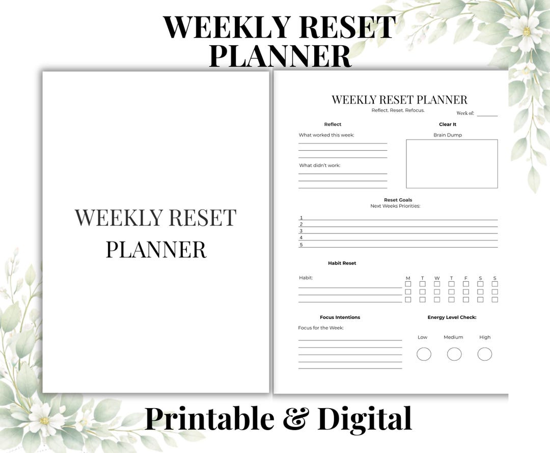 Minimal Weekly Reset Planner Printable | Sunday Reset & Reflection PDF ...