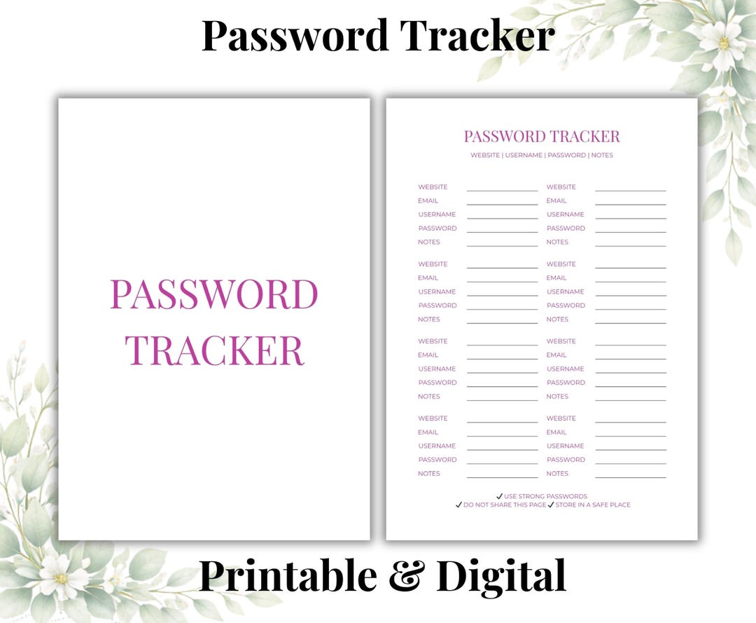 Password Tracker Printable | Internet Password Log Organizer | A4 US ...