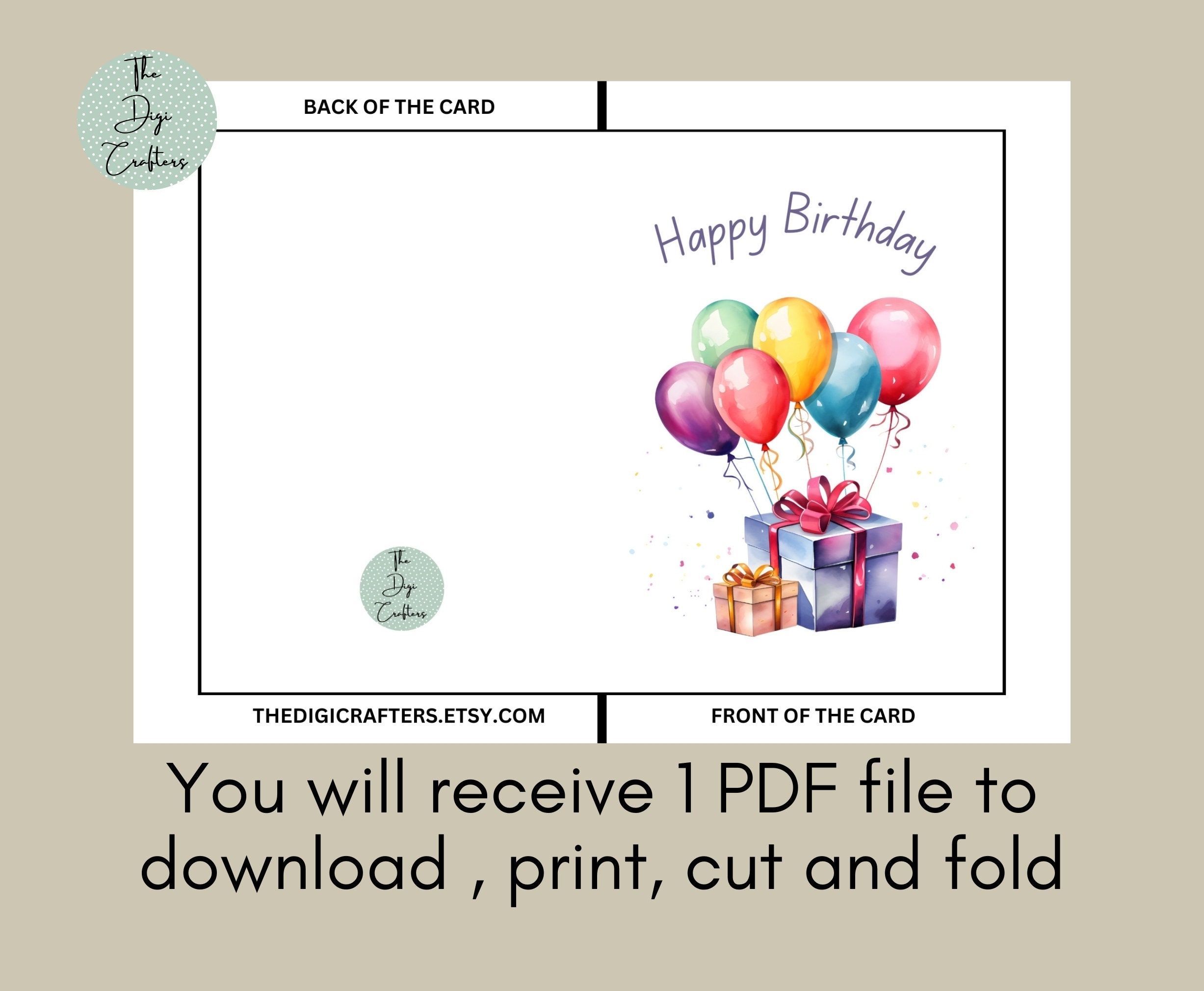 Printable Birthday Greeting Card. Instant Download. 7 X 5 Inch Happy
