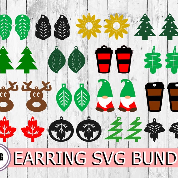 Christmas Earring SVG Bundle, Christmas Earrings SVG, Faux Leather Earrings SVG, Glowforge Svg, Cricut Leather Earrings, Earring Cut file