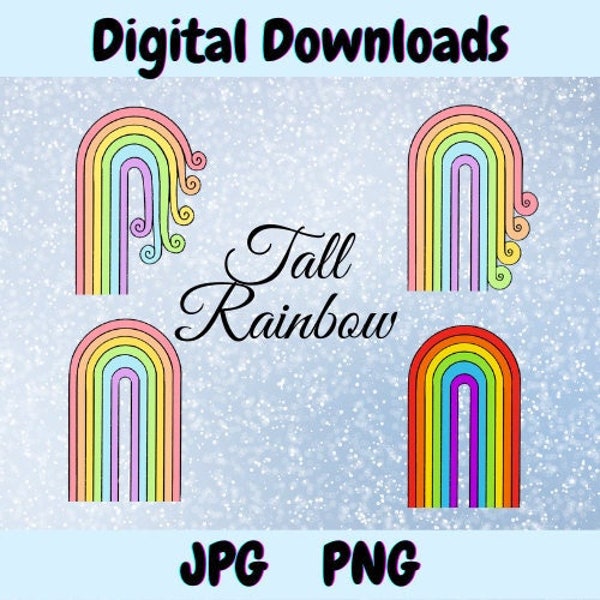 Tall High Pastel Rainbow JPEG ,Colorful Rainbow, Kids,Birthday, Cake topper, Printable