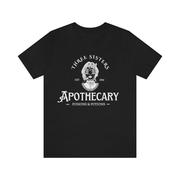 Three Sisters Apothecary Unisex Jersey Short Sleeve Tee, Vintage Style Witchy T-Shirt, Poisons and Potions, Gothic Victorian Shirt, Unique