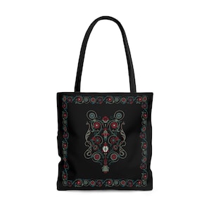 Folk Art Tote, Slavic/Baltic Folk Art Bag, Black Slavic Folk Art Tote Bag