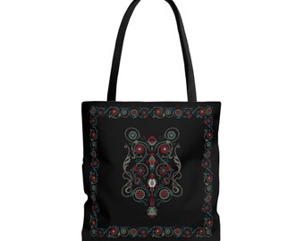 Folk Art Tote, Slavic/Baltic Folk Art Bag, Black Slavic Folk Art Tote Bag