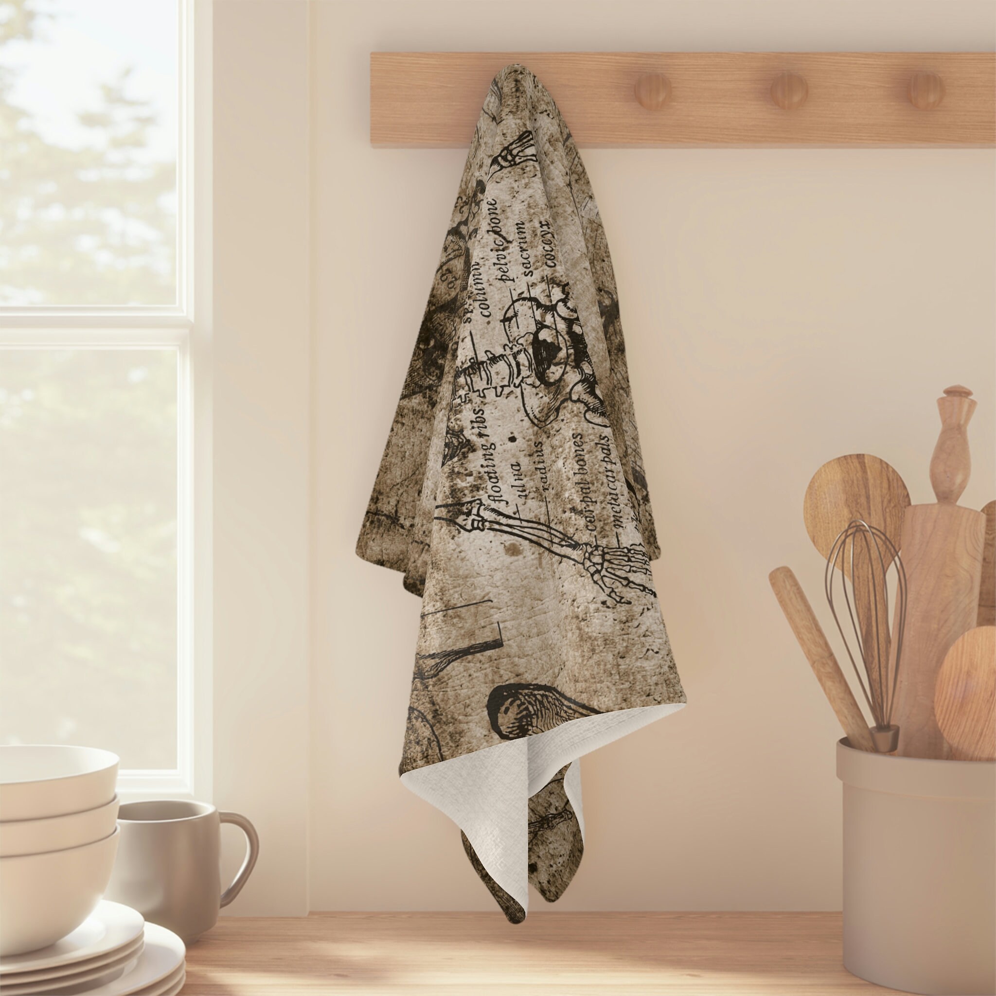 Vintage Anatomy Tea Towel, Goth Kitchen Towel, Gothic Soft Tea Towel 