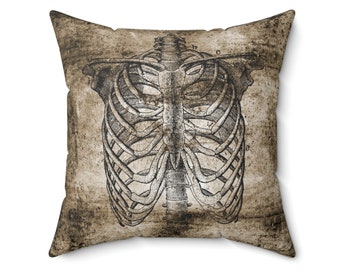 Vintage Skeleton Throw Pillow, Skull/Skeleton Pillow, Gothic Home Decor