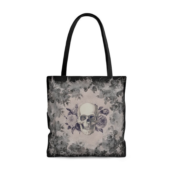 Gothic Floral Skull Tote, Roses with skull Bag, Retro/Vintage Look, Satchel