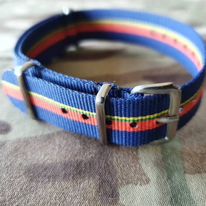Corps of Royal Marines  RM   blue,  red, green, yellow 18mm G10 NATO watch strap, Royal Navy