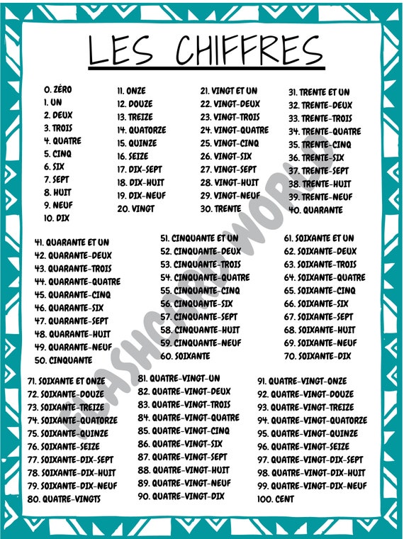 French Numbers 0 100 Numbers From 1 To 100 In French | Woodward French