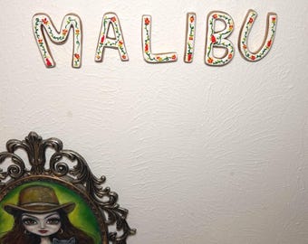 Custom Floral Name Wall Hanging | Polymer Clay Nursery Decor, Boho Baby Girl Art