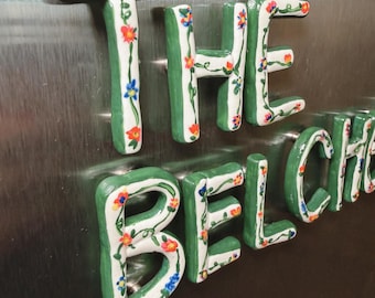 Handmade Floral Clay Name Fridge Magnets | Personalized Ceramic Letter Decor | Custom Christmas Gift