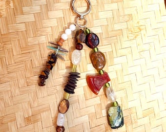 Brown, Green & Red Green Earth Tones Beaded Bag Charm | Handmade Boho Accessory