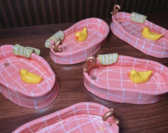 Plato para anillos de pato hecho a mano / Bandeja para baratijas de arcilla rosa salmón, soporte para joyas