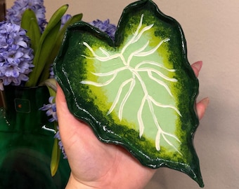 Handmade Ceramic Philodendron Leaf Trinket Dish | Botanical Jewelry Holder
