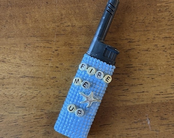 FIRE ME UP || Blue Mixed Media Bedazzled Stone Lighter