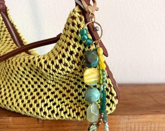 Turquoise Beaded Bag Charm | Green & Blue Statement Purse Charm | Handmade Boho Accessory