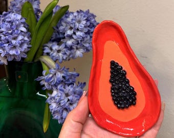 Handmade Ceramic Fruit Trinket Dish | Papaya, Lemon, Pomegranate Ring Holder