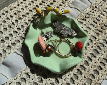 Handmade Clay Ring Dish with Snail, Snake, Ladybug | Cottagecore Jewelry Tray