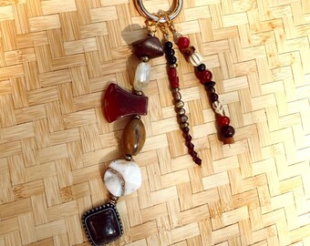 Brown & Red Earth Tones Beaded Bag Charm | Handmade Boho Accessory | Brown Drop Charm