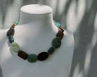 Chunky Gemstone Choker, Agate, Turquoise & Tiger's Eye